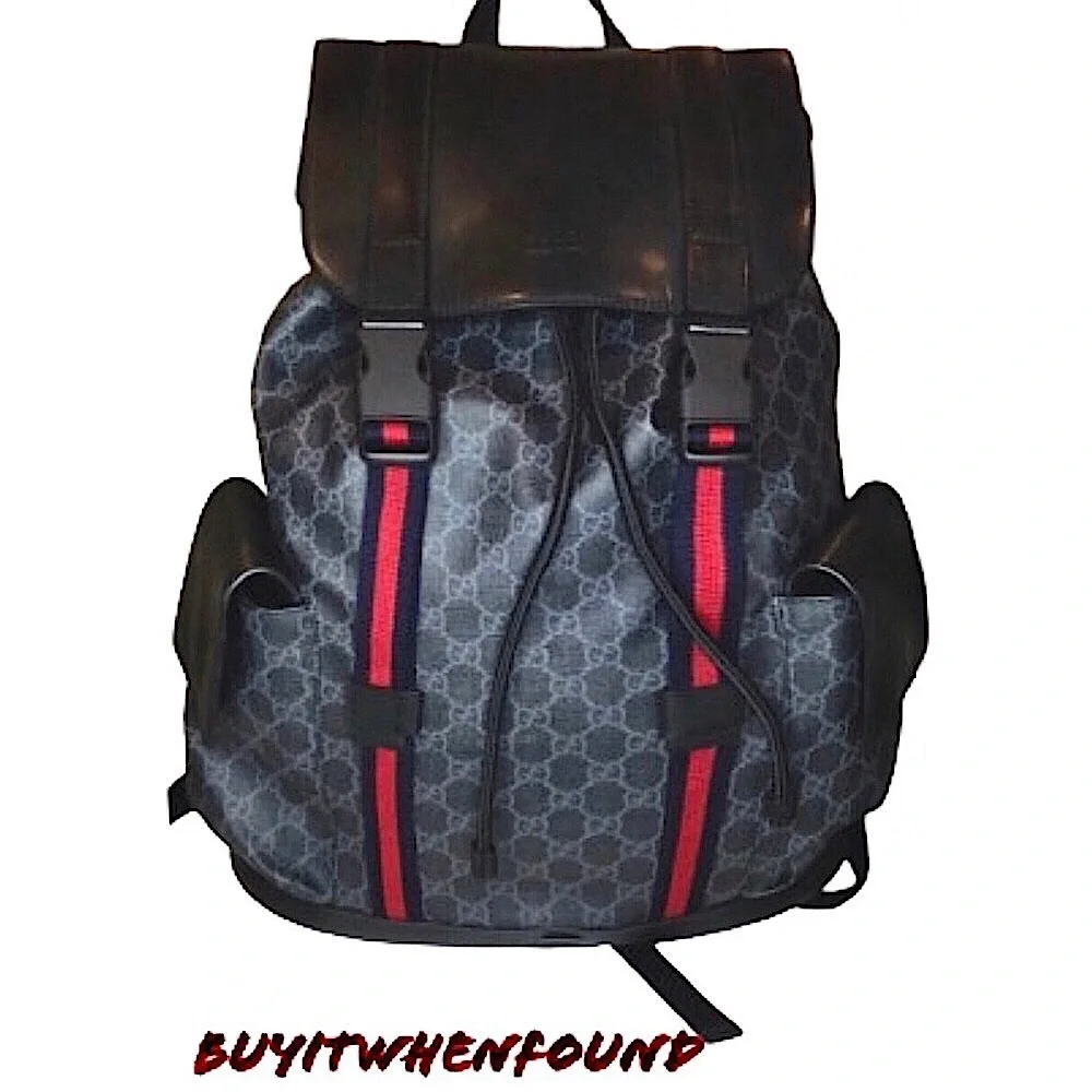 GUCCI GG SUPREME Soft Sided Coated Canvas Leather Black and Grey Backpack COA